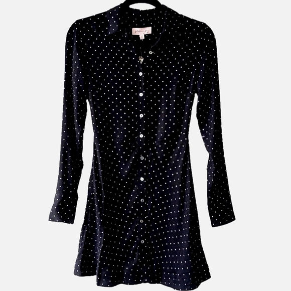 Philosophy Black and White Polka Dot  Button Down Collar Dress - Picture 2 of 16
